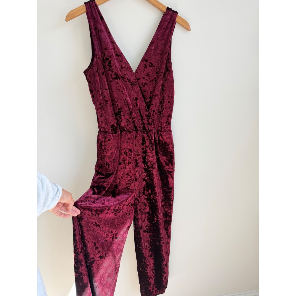 Women's Burgundy Crushed Velvet Wide Leg Jumpsuit Medium Whimsigoth - Picture 5 of 12